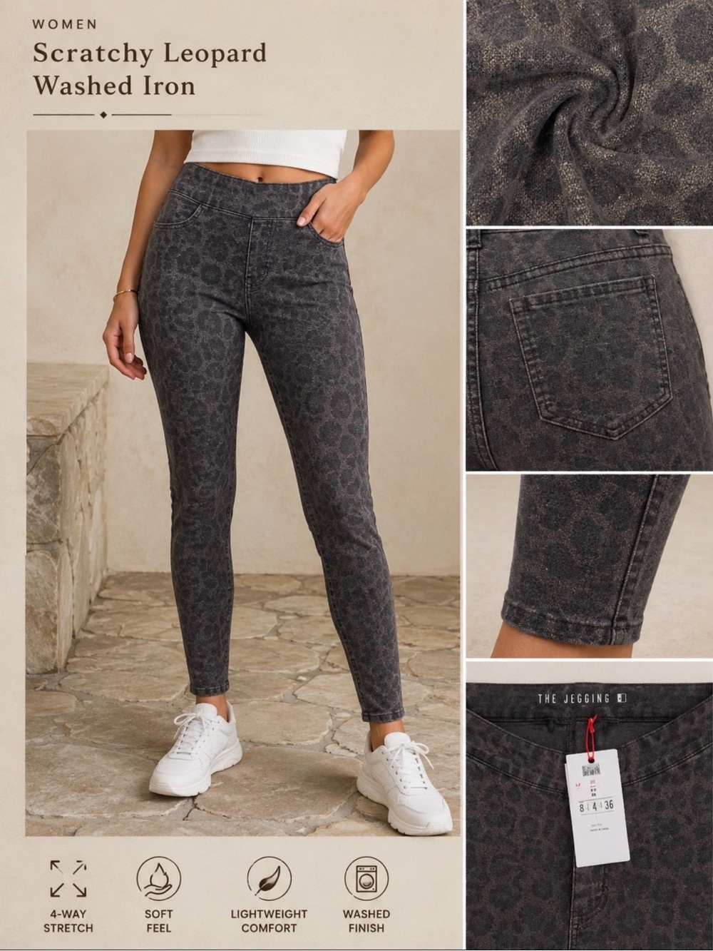 Nineteen 91 Shinny charcoal cheetah print size 4